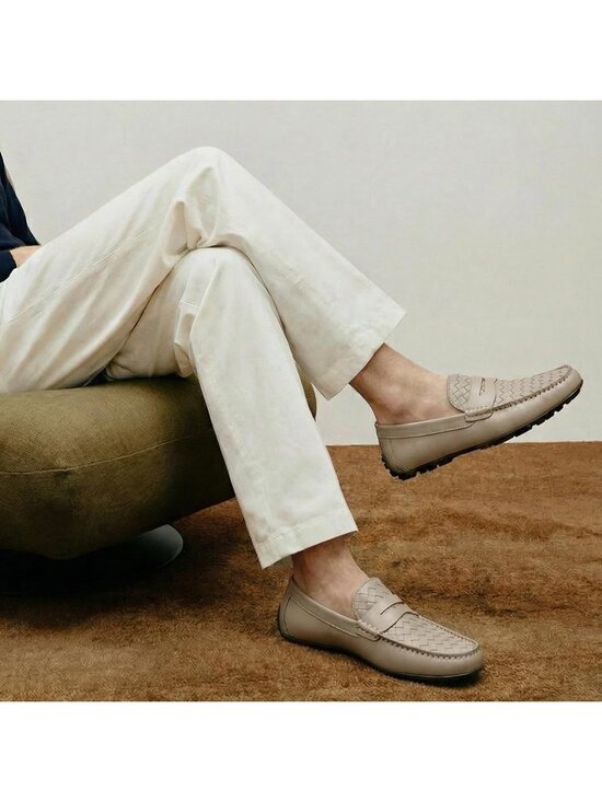 Men\'s Grey Penny Loafers Slip-On Leather Business Casual Lightweight main image 7